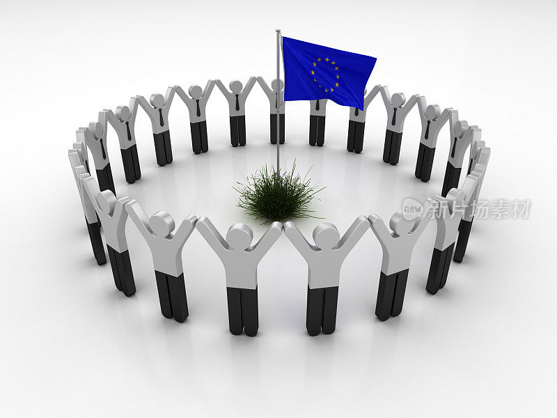 象形文字团队与欧盟旗- 3D渲染